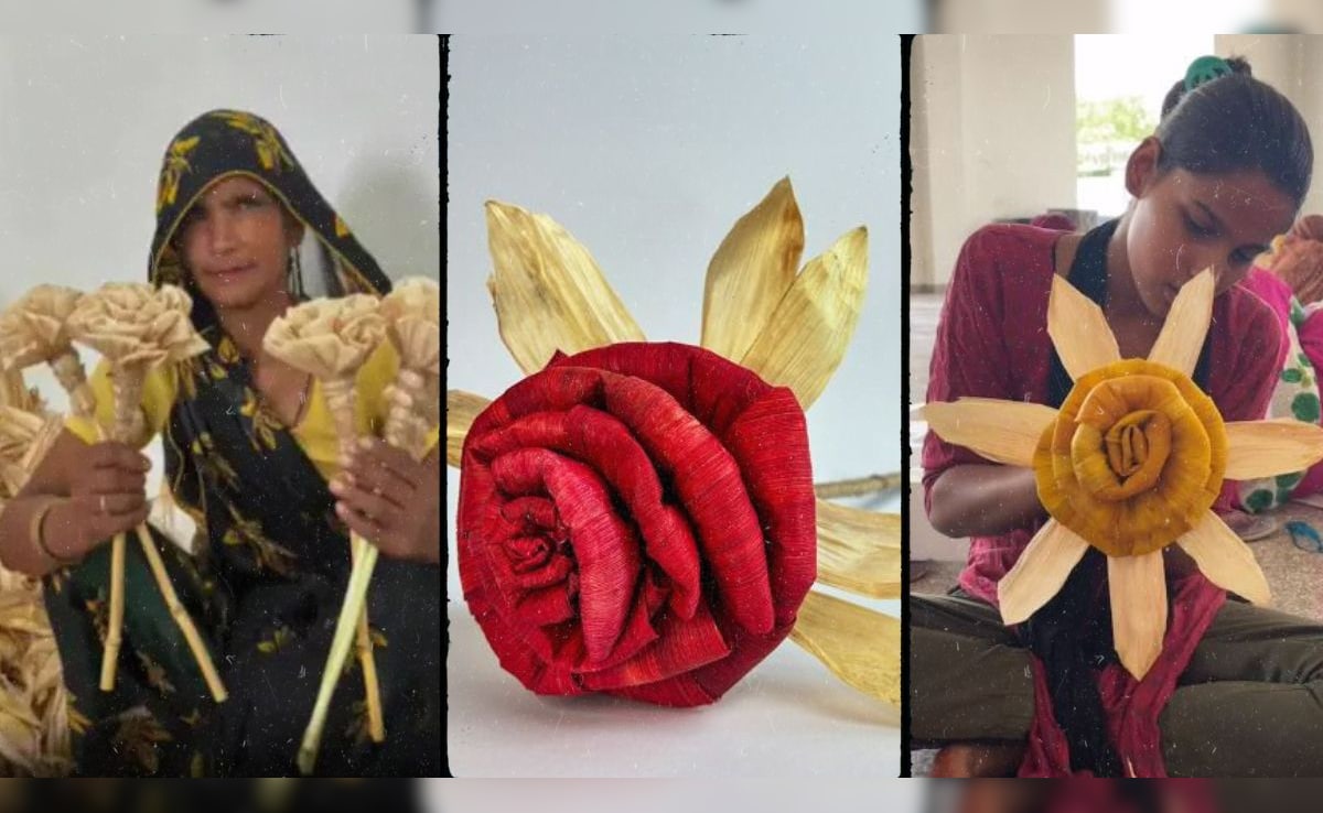 भुट्टे के छिलकों से बने ऐसे गजब के फूल कि लोग देखते ही रह गए,महिलाओं का टैलेंट देख लोग बोले-हम तो फेंक देते थे