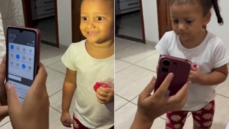 फोटो के लिए क्यूट पोज दे रही थी बच्ची, जब मोबाइल में देखी अपनी तस्वीर, डर के मारे हुआ बुरा हाल!