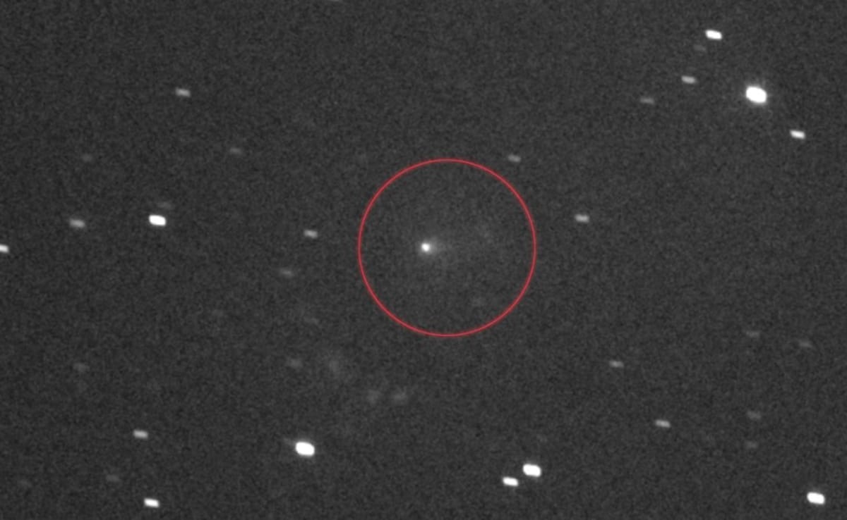 The comet, circled in the center, as seen by the LLORRI panchromatic, or black-and-white, imager on NASAs Lucy spacecraft taken on Sept 16. The comet, circled in the center, as seen by the LLORRI panchromatic, or black-and-white, imager on NASAs Lucy spacecraft taken on Sept 16.