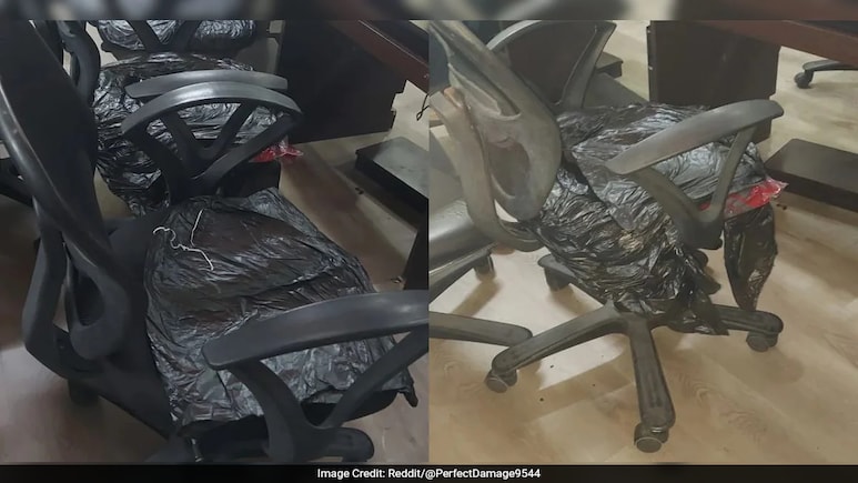 Diwali <i>Safai</i> Gone Wrong, Employees Sit On Wet Chairs Covered With Garbage Bags, Pics Viral Diwali <i>Safai</i> Gone Wrong, Employees Sit On Wet Chairs Covered With Garbage Bags, Pics Viral