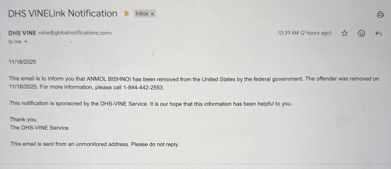 US Deports Anmol Bishnoi: Lawrence Bishnoi