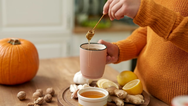 Fresh ginger and honey natural cough remedy.