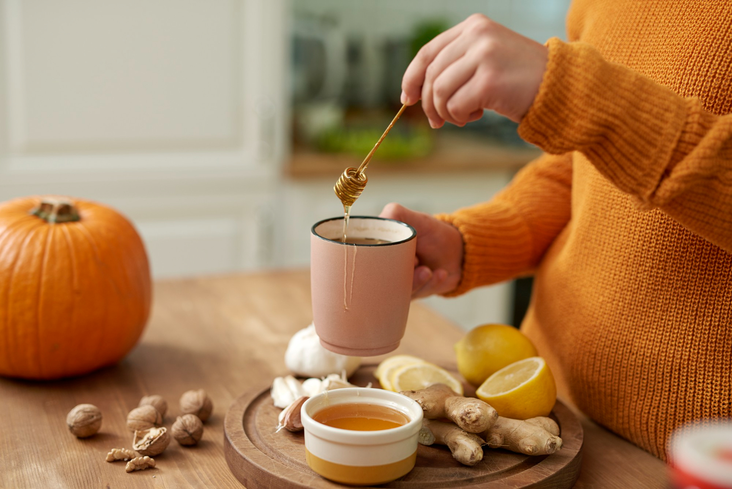 Fresh ginger and honey natural cough remedy.