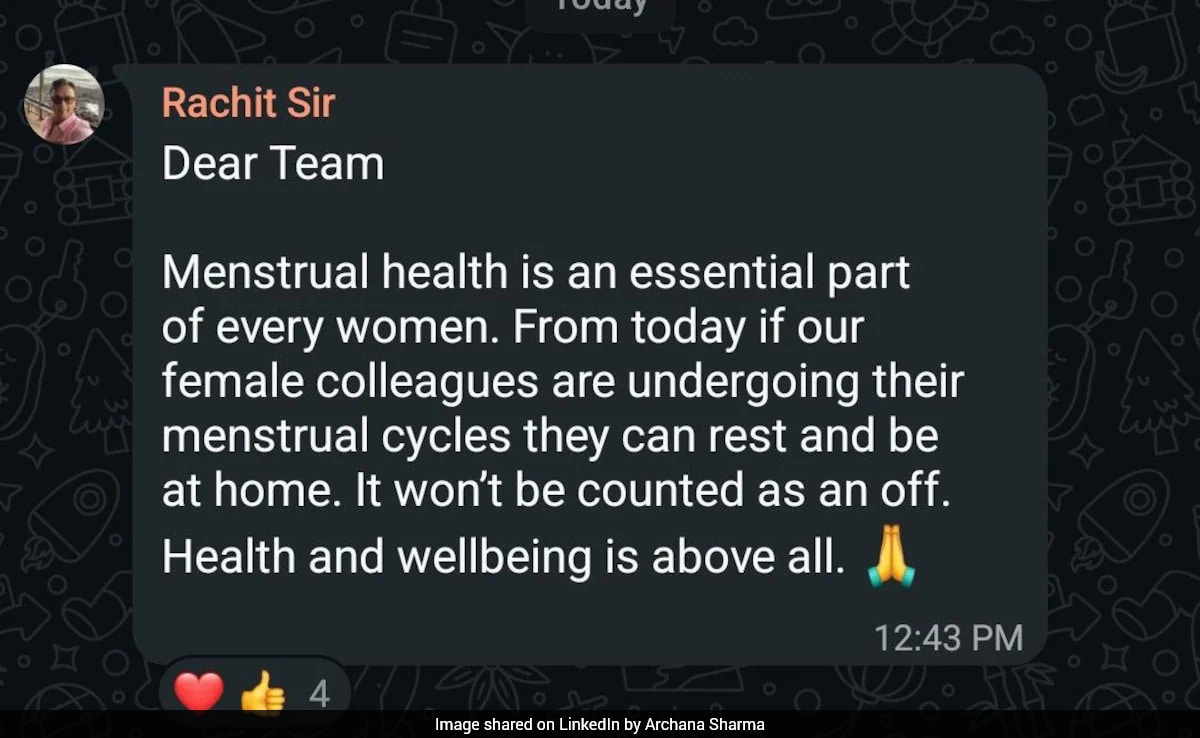 Founder's Heartfelt Note On Menstrual Leave Policy Sparks Praise: "Rest And Be At Home"
