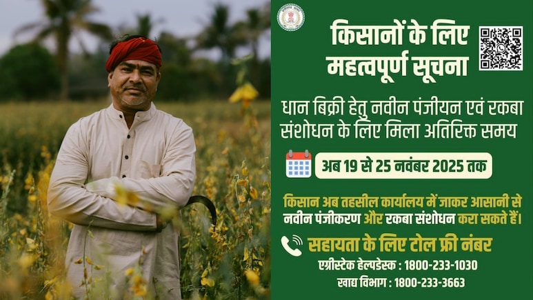 Dhan Kharidi: धान बिक्री के लिए किसानों को मिला अतिरिक्त मौका, अब 25 नवंबर तक किसान करा सकेंगे पंजीयन