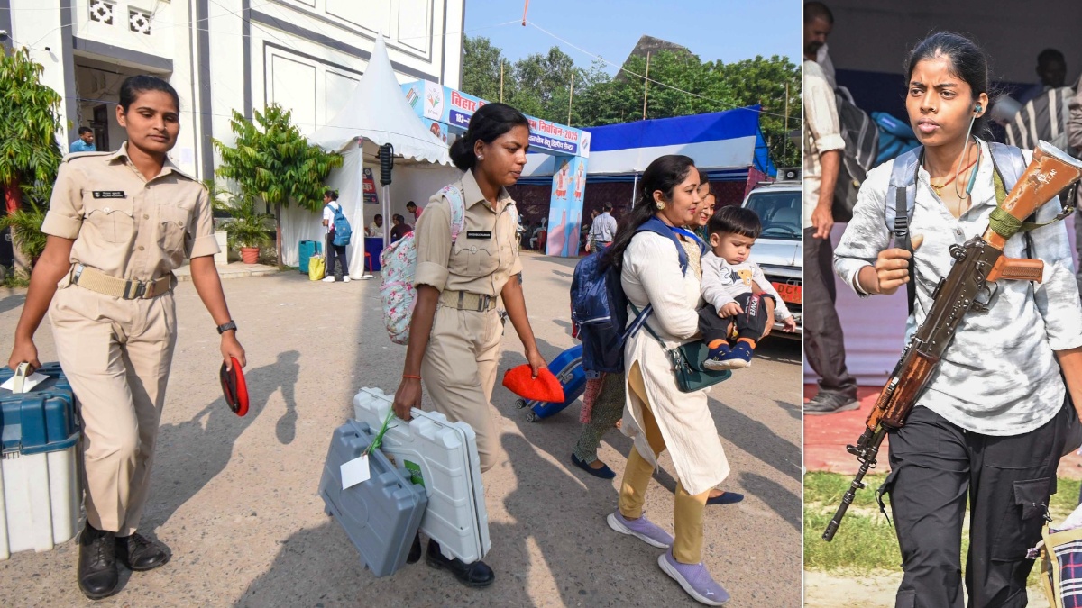 सीने पर राइफल, हाथ में ईवीएम, देखें बिहार में चुनाव कराने निकले लोकतंत्र के सिपाही