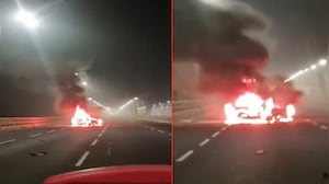 Car Catches Fire After Crashing Into Divider On Bandra-Worli Sea Link