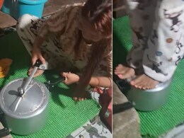 कुकर खोलने का धांसू तरीका! ढक्कन नहीं खुला को पैर रखकर चढ़ गई, महिला को देख हक्का-बक्का रह गए लोग