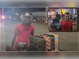 हाथ में ठेला, सिर पर हेलमेट, युवक की मासूमियत ने जीत लिया दिल, वीडियो बनाने वाले पुलिसकर्मी भी खिलखिला उठे