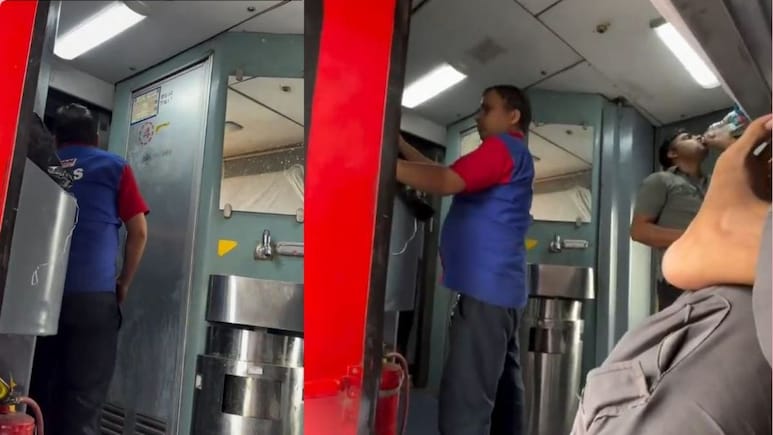 चलती ट्रेन में स्टाफ ने की ऐसी हरकत, देख यात्री ने चुपके से बना लिया VIDEO,रेलवे ने लिया ये एक्शन