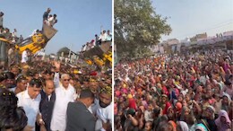 किरोड़ी लाल का भीलवाड़ा में अनोखा स्वागत, बुलडोजर से फूलों की बारिश; बड़ी संख्या में उमड़े समर्थक