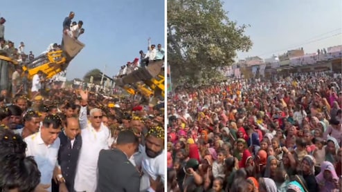 किरोड़ी लाल का भीलवाड़ा में अनोखा स्वागत, बुलडोजर से फूलों की बारिश; बड़ी संख्या में उमड़े समर्थक