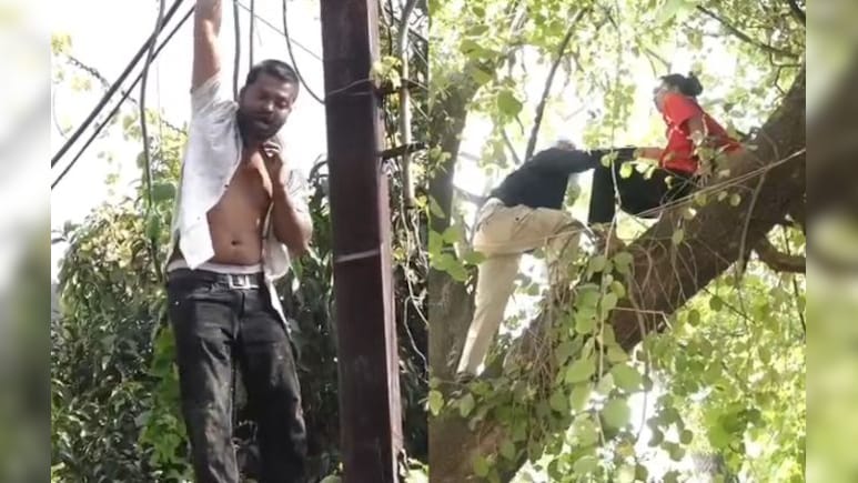 इंदौर में हाईवोल्टेज ड्रामा VIDEO! खुद पर डाला मिट्टी का तेल, युवक ने की गला काटने की कोशिश, युवती पेड़ पर चढ़ी