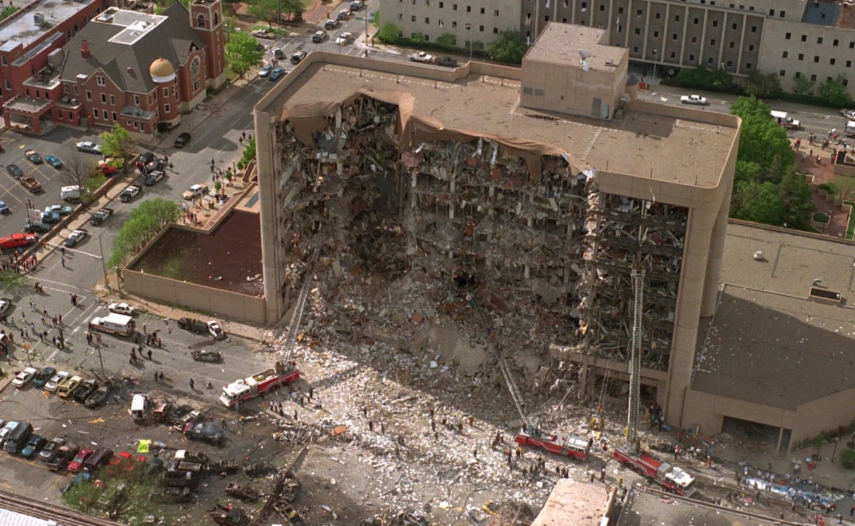 Aerial view of the devastated Oklahoma City building