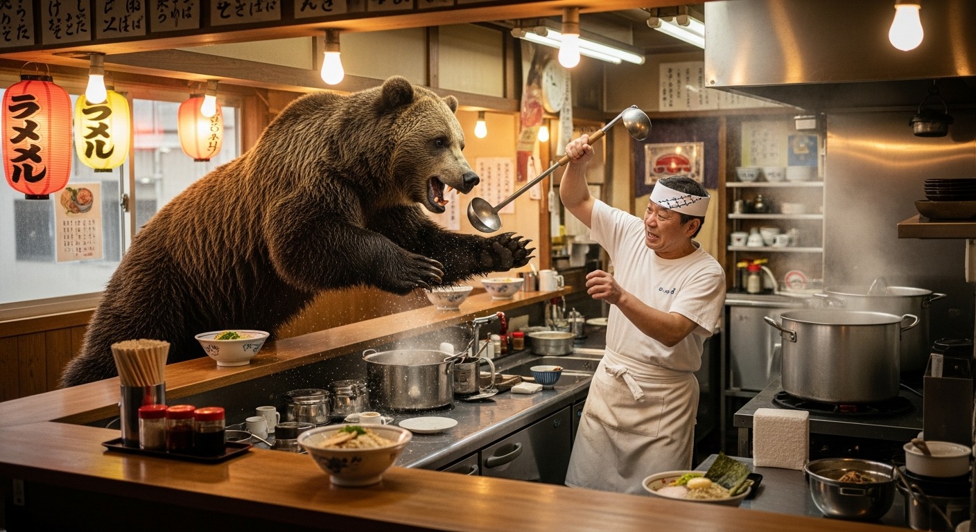 Bear Attacks Cook In Japan Ramen Shop. He Fights Off And Continues Cooking