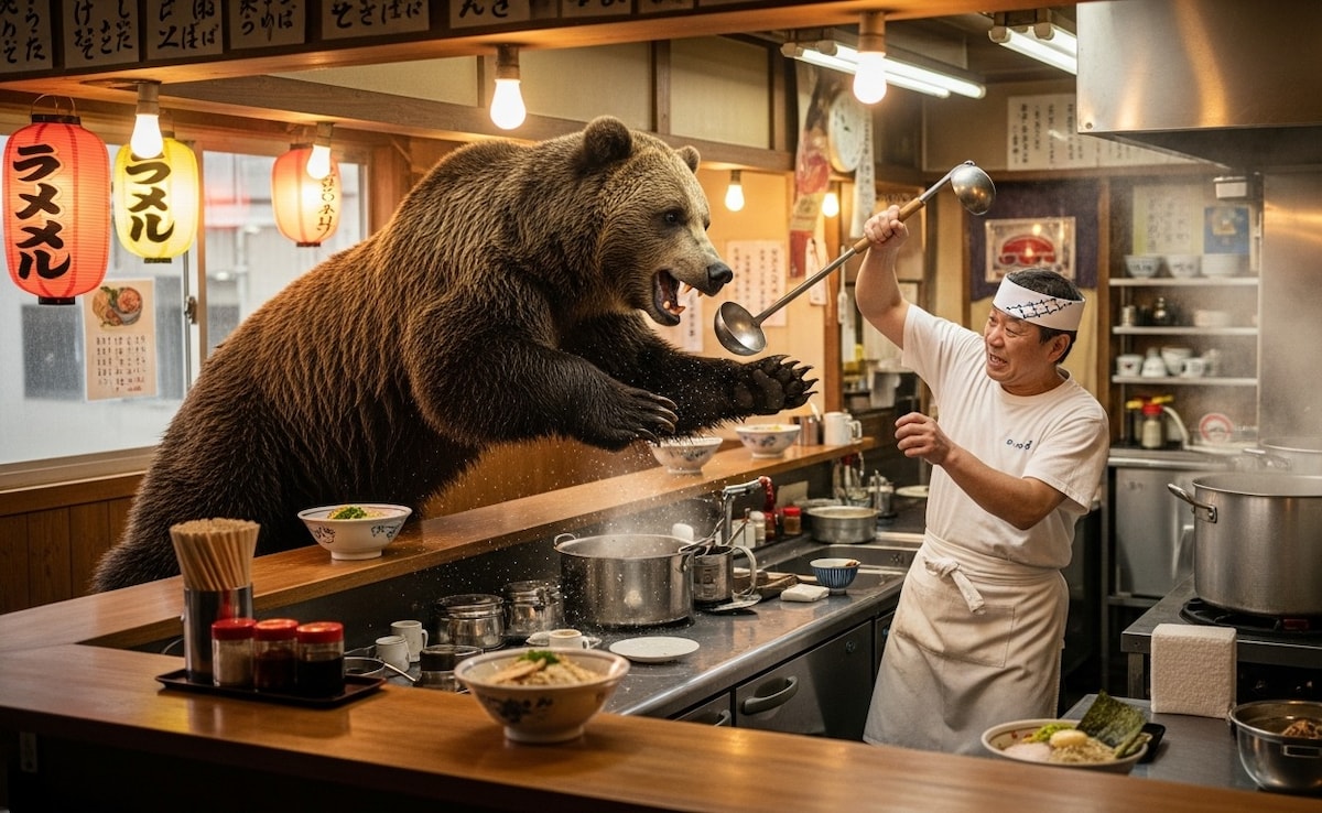 Bear Attacks Ramen Shop Cook, He Continues Working