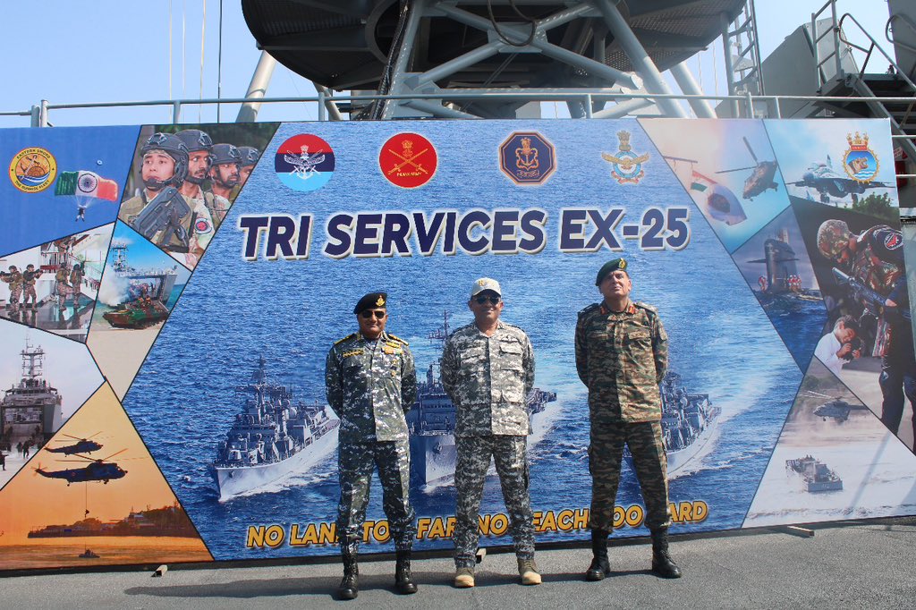 Indian Tri-Services Chiefs Review Joint Operations During Exercise Trishul Aboard INS Vikrant