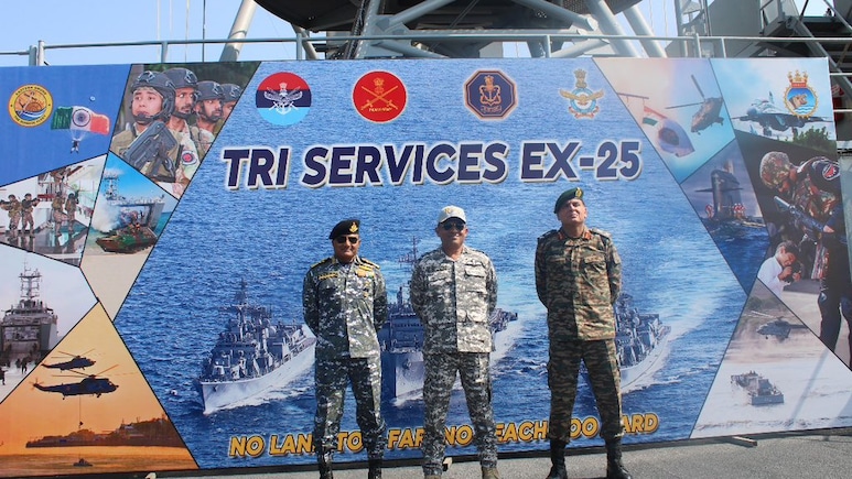 Tri-Services Chiefs Board INS Vikrant, Review Op Under 'Exercise Trishul'