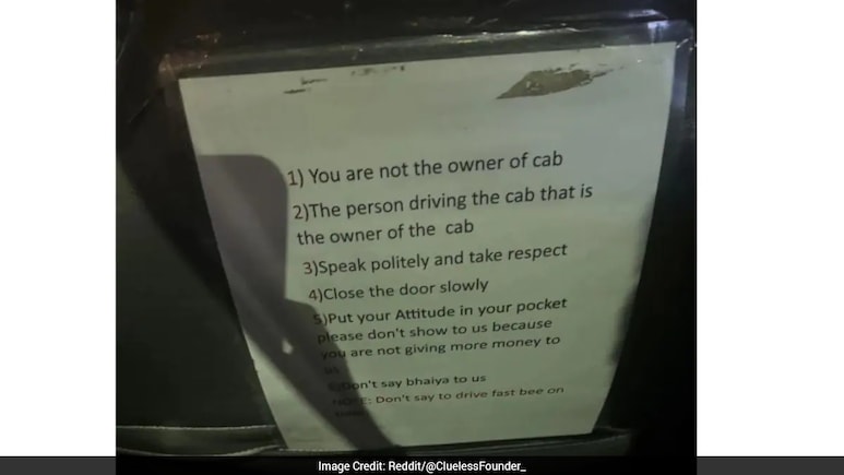 भइया मत कहना...कैब में यात्रियों के लिए लगा सख्त नियमों का बोर्ड वायरल, सोशल मीडिया पर छिड़ी बहस