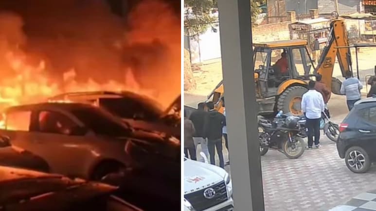 झुंझुनूं: कार वर्कशॉप अग्निकांड में बुलडोजर एक्शन, 18 लग्जरी गाड़ियां जलकर हो गईं राख