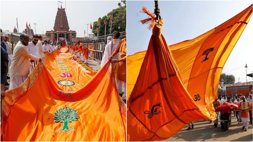 कितनी लंबी है अयोध्या के राम मंदिर की धर्म ध्वजा, तस्वीरों में देखिए