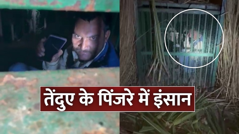 तेंदुए के पिंजरे में फंसा बकरी चुराने गया शख्स, बोला- जाल चेक कर रहा था, देखें VIDEO