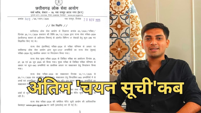 643 अभ्यर्थियों की CGPSC 2024 समेकित मेरिट लिस्ट घोषित, जानिए कब जारी होगी अंतिम 'चयन सूची'? 246 कैंडिडेट्स का होना है सिलेक्शन