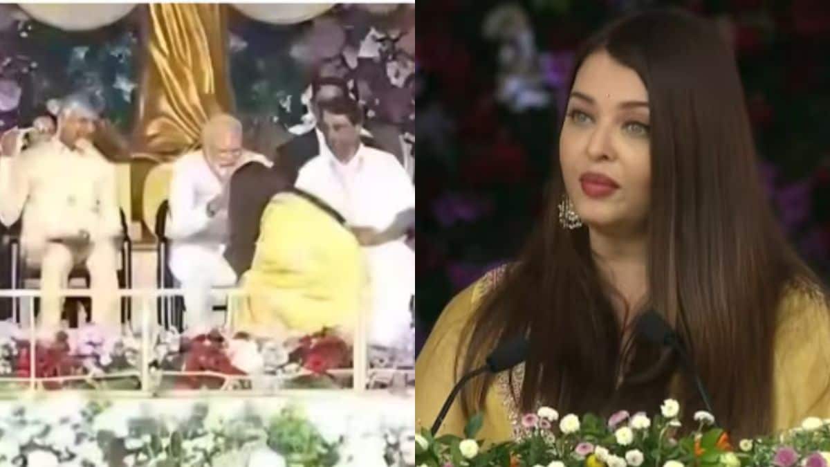 Aishwarya Touches PM Modi's Feet At Sathya Sai Baba's Centenary Celebrations