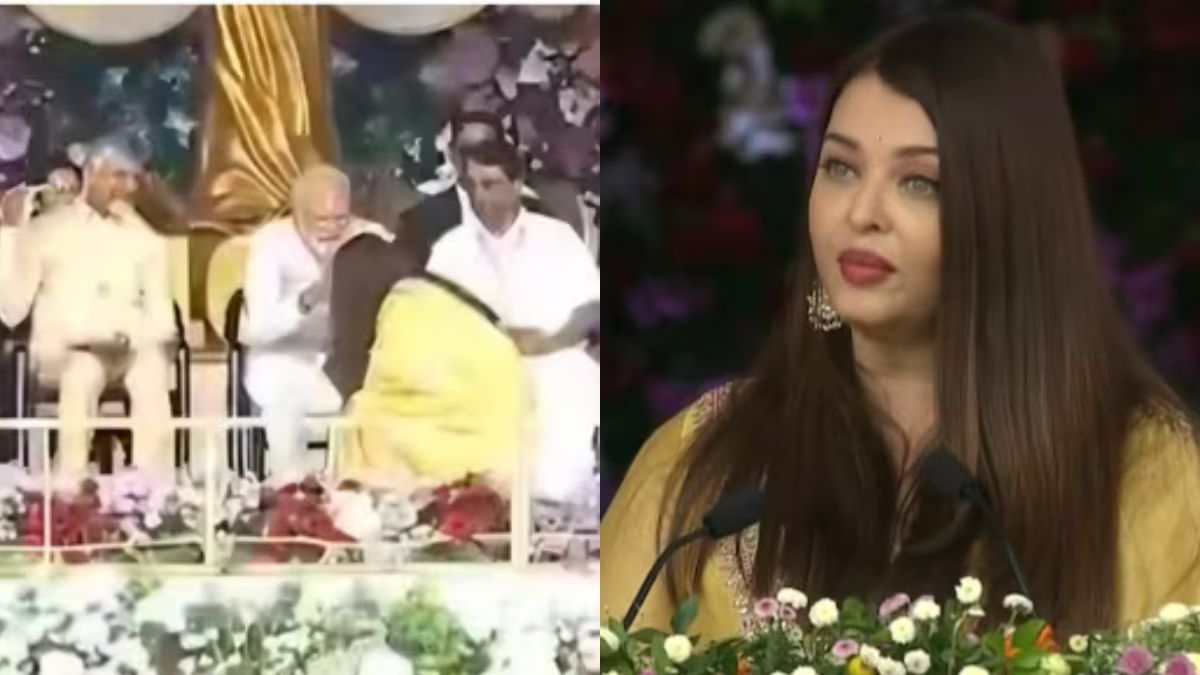 Aishwarya Rai Touches PM Narendra Modi's Feet Ahead Of Her Powerful Speech At Sathya Sai Baba's Centenary Celebrations