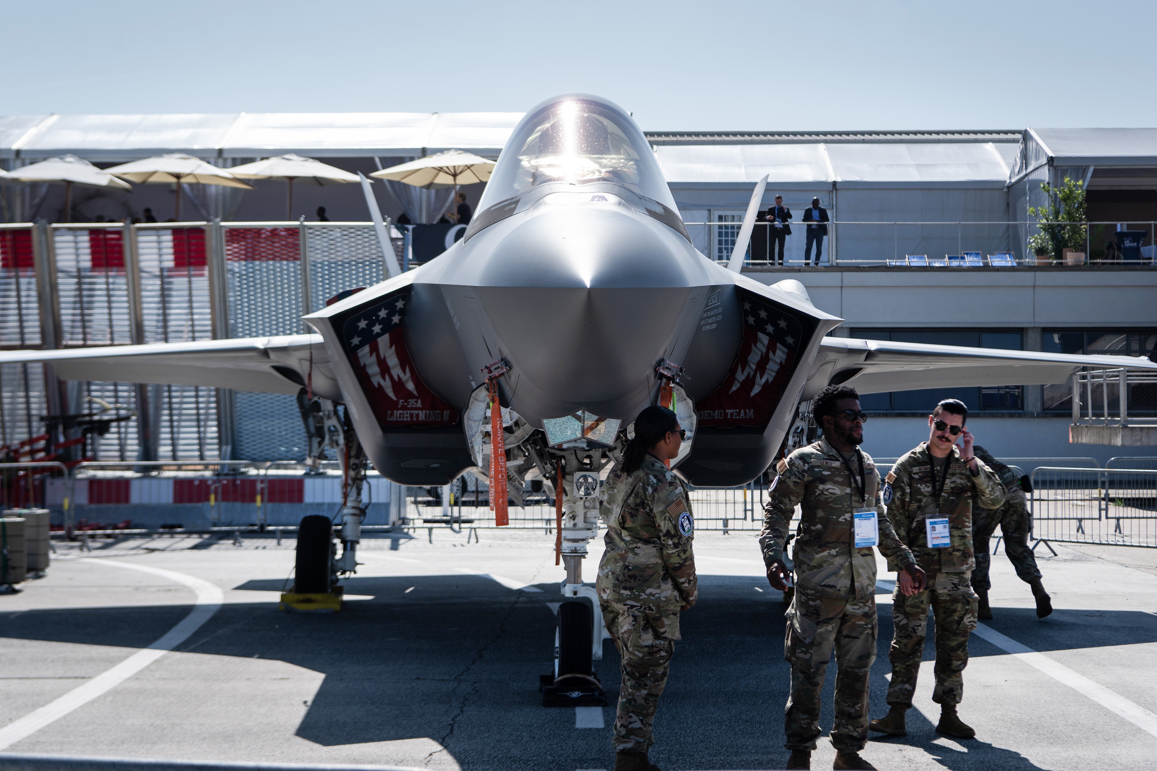 A Lockheed Martin F-35A fighter jet, operated by the US Air Force, at the Paris Air Show on June 16. (Bloomberg) A Lockheed Martin F-35A fighter jet, operated by the US Air Force, at the Paris Air Show on June 16. (Bloomberg)
