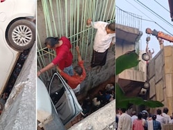 Car Gets Stuck Between 2 Sections Of Under-Construction Bridge In Kerala