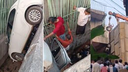 Car Gets Stuck Between 2 Sections Of Under-Construction Bridge In Kerala