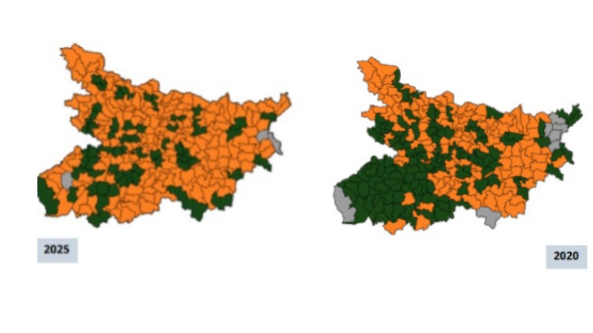 बिहार में एनडीए का जलवा: मैप से समझिए कैसे 2020 की तुलना में 2025 में नीतीश कुमार ने की वापसी