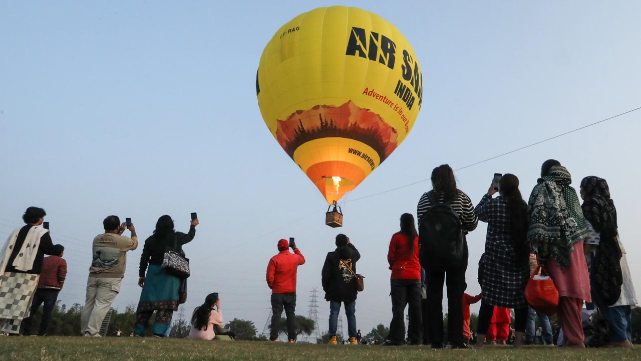 Hot Air Balloon Ride At Delhi's Baansera Park Draws Visitors Of All Ages