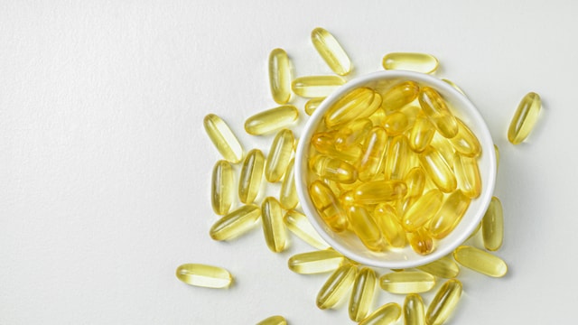 Vitamin D3 supplement capsules for heart attack prevention.
