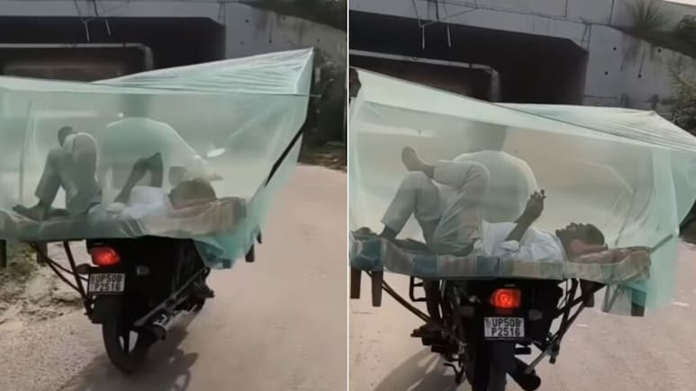 बाइक पर फिक्स की खाट, सड़क पर लेकर निकला, तो देखते ही लोगों की छूटी हंसी, बोले- पूरा अमेरिका डरा हुआ है