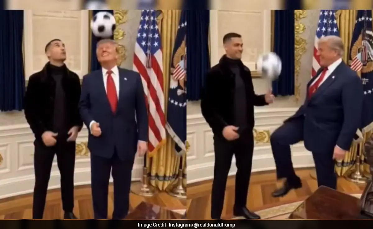 Watch: Donald Trump Shares AI Video Playing Football With Cristiano Ronaldo At White House