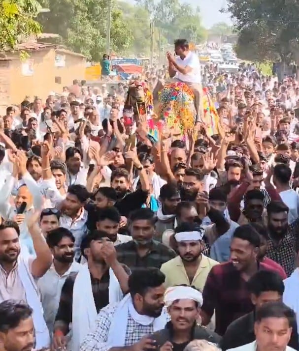 ऊंट से चुनाव प्रचार करते नरेश मीणा