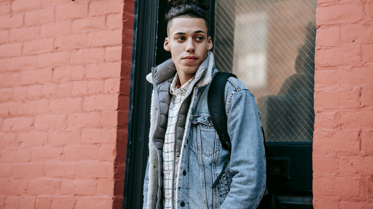 Layer a turtleneck underneath the denim jacket for extra warmth Layer a turtleneck underneath the denim jacket for extra warmth