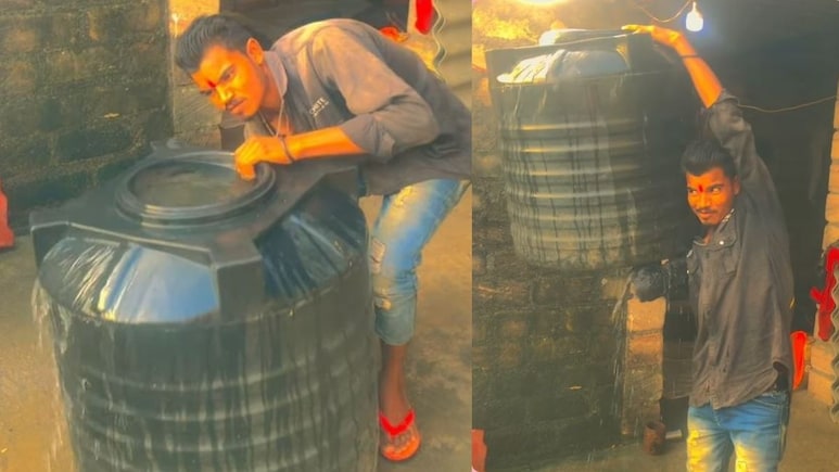 1 हाथ से पानी से भरी टंकी उठाकर ताकत दिखा रहा था बंदा, देख लोग बोले- ये तो 'कलयुगी फर्जी बाहुबली' निकला