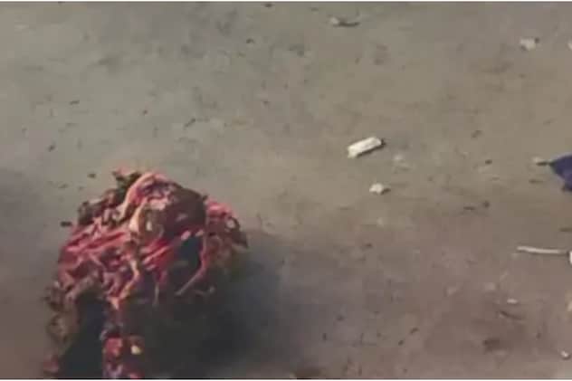 सड़क पर पड़ा इंसानी मांस का टुकड़ा.