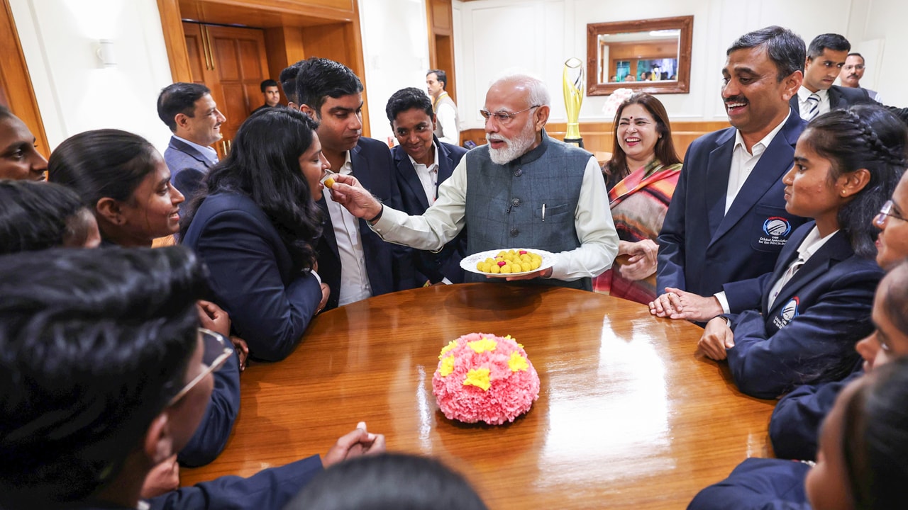 PM Modi Shares Sweets With World Champions As He Meets Indian Women's Blind Cricket Team