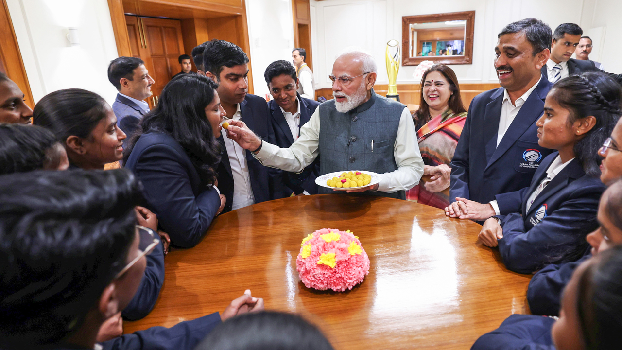 PM Modi Shares Sweets With World Champions As He Meets Indian Women's Blind Cricket Team
