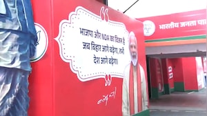 Big PM Modi Poster At BJP Patna Office Ahead Of Bihar Election Results