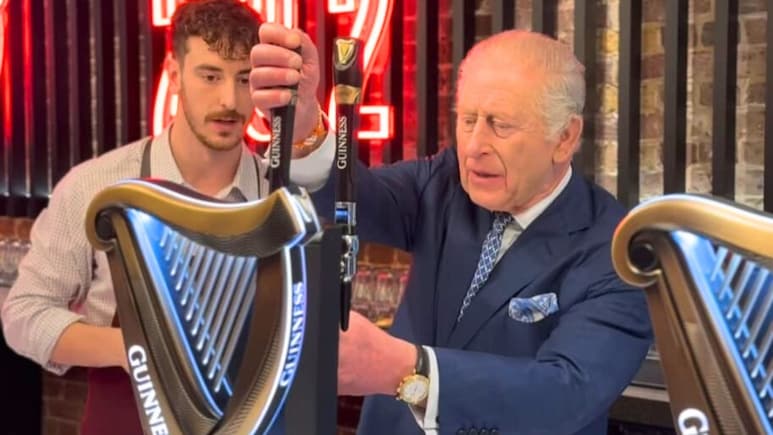 King Charles Shows Off Beer-Pouring Skills At London's New Guinness Brewery
