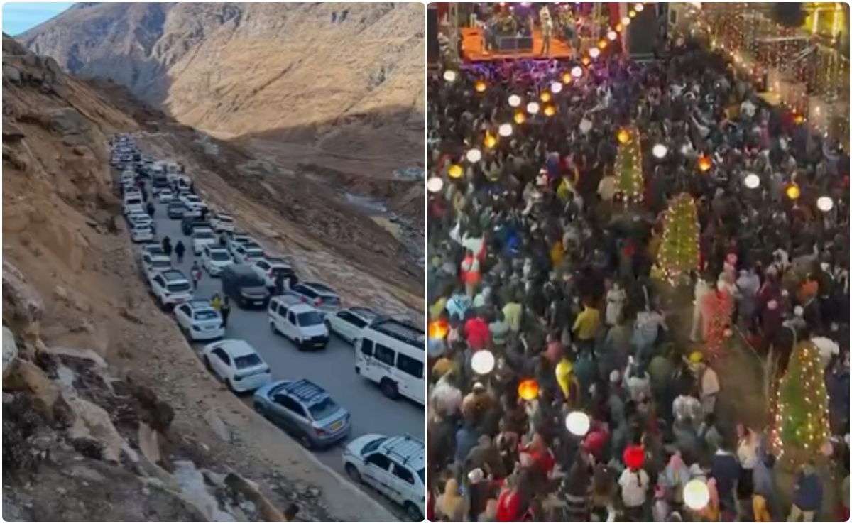 नए साल पर टूरिस्टों के जोश से हिमाचल का फूला दम, जरा मनाली-लाहौल में गाड़ियों की यह लाइन देखिए