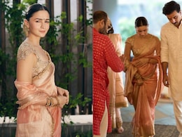 Alia Bhatt Exudes 'Old-World' Grace In A Manish Malhotra Tissue Saree For <i>Griha Pravesh Puja</i>