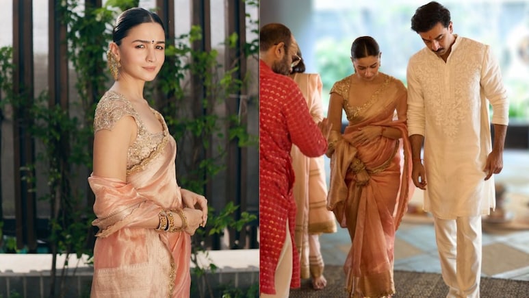 Alia Bhatt Exudes 'Old-World' Grace In A Manish Malhotra Tissue Saree For <i>Griha Pravesh Puja</i>