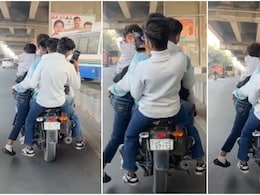 VIDEO: 1 बाइक पर 5 सवार, जगह कम पड़ी तो फुटरेस्ट पर लटक गया युवक; UP पुलिस ने काटा 31000 का चालान