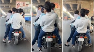 VIDEO: 1 बाइक पर 5 सवार, जगह कम पड़ी तो फुटरेस्ट पर लटक गया युवक; UP पुलिस ने काटा 31000 का चालान